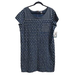 OLD NAVY XL Indigo Blue And Cream Polka Dot Scoop Neck T Shirt Dress